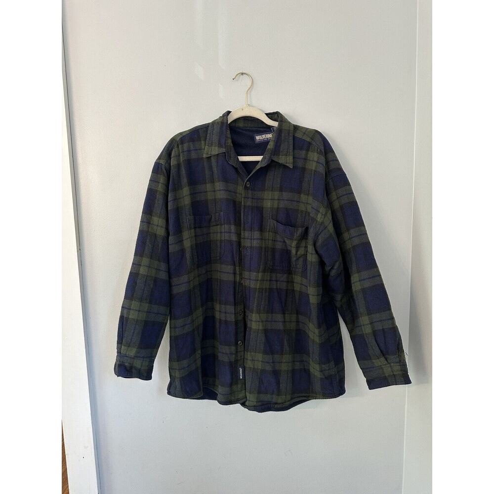 Men’s Wolverine Blue Plaid Quilt Lined Button Down Flannel Shirt Jacket Size XL